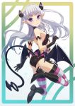  1girl bat_wings character_request gloves hair_ornament is_ii naruse_maria pointy_ears shinmai_maou_no_testament solo striped striped_legwear thigh-highs violet_eyes white_hair wings 