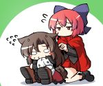  2girls :3 animal_ears berutasu blush_stickers bow brooch brown_hair burr cape flying_sweatdrops hair_bow imaizumi_kagerou jewelry kneeling long_sleeves multiple_girls o_o red_eyes redhead sekibanki shirt sitting skirt tail touhou werewolf wide_sleeves wolf_ears wolf_tail 