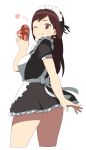  1girl accho_(macchonburike) brown_hair heart looking_back maid one_eye_closed original red_eyes simple_background skirt smile solo valentine white_background 