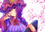  1girl :&lt; blush book crescent_hair_ornament hair_ornament hat jitome jyuuji long_hair patchouli_knowledge solo touhou violet_eyes white_background 