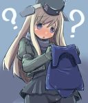  1girl ? blonde_hair blue_eyes blush chestnut_mouth garrison_cap hat kantai_collection long_hair long_sleeves military military_uniform one-piece_swimsuit open_mouth puffy_long_sleeves puffy_sleeves school_swimsuit solo suizennji swimsuit u-511_(kantai_collection) uniform 