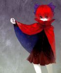  1girl arlmuffin bow cape capelet clenched_hand covered_mouth cowboy_shot eyelashes hair_bow red_eyes redhead sekibanki signature skirt solo star_print thighs touhou 