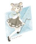  1girl animal_ears capelet character_name dowsing_rod grey_hair jewelry mouse_ears mouse_tail nazrin onigiri_(ginseitou) pendant short_hair smile solo tail touhou 