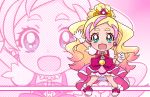  &gt;_&lt; 1girl blonde_hair blue_eyes blush chibi cure_flora dress gloves go!_princess_precure haruno_haruka long_hair odango open_mouth precure wallpaper 