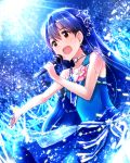  blue_hair blush brown_eyes dress dripping idolmaster kisaragi_chihaya long_hair singing sweat 