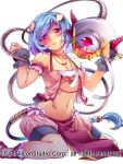  1girl animal_ears blue_hair breasts cleavage gyakushuu_no_fantasica highres kokka_han navel red_eyes short_hair under_boob 