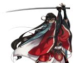  1boy black_hair blue_eyes haori izumi-no-kami_kanesada japanese_clothes katana solo sword touken_ranbu weapon ykmr_(haga) 