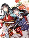  black_hair blue_eyes cherry_blossoms dutch_angle flower horikawa_kunihiro izumi-no-kami_kanesada japanese_clothes katana natsu_(360c) petals sword touken_ranbu weapon 