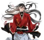  1boy black_hair blue_eyes iz_izhara izumi-no-kami_kanesada japanese_clothes kimono no_jacket solo touken_ranbu 