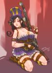  1girl armor between_breasts boots breasts bullet caitlyn_(league_of_legends) cleavage collar corset dress fingerless_gloves gloves gun hat knee_boots kneeling large_breasts league_of_legends long_hair magazine_(weapon) red_eyes rifle romehamu solo strapless_dress thigh_strap top_hat weapon 