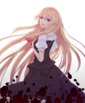  1girl ascot blonde_hair darkness hands_on_own_chest long_hair looking_back older open_mouth red_eyes rumia short_sleeves skirt tears touhou uyuu_(hirameki) very_long_hair white_background 