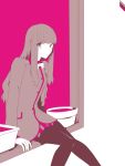  1girl 5spra fate/extra fate_(series) kishinami_hakuno_(female) limited_palette long_hair school_uniform sitting solo 