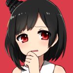  1girl black_hair bust kantai_collection open_mouth red_background red_eyes sad_fuka short_hair simple_background solo yamashiro_(kantai_collection) 