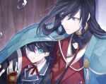  2boys black_hair blue_eyes haori horikawa_kunihiro izumi-no-kami_kanesada japanese_clothes multiple_boys rain teiruzuta touken_ranbu 