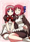  2girls ;) apron blue_eyes blush bow hair_bow hisui kohaku maid maid_apron maid_headdress multiple_girls one_eye_closed redhead seiza short_hair siblings sisters sitting smile socks thigh-highs tsukihime urako white_legwear yellow_eyes yokozuwari 