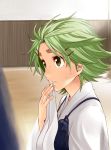  1girl green_hair hair_ornament hairclip highres houkago_sword_club ishigana_(3104benzie) japanese_clothes nagashii_kouhei niregi_hikari official_art original short_hair sweat 