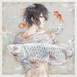  1boy black_hair bubble durarara!! fish heiwajima_kasuka highres kashiko_(phony) short_hair underwater 