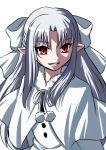  1girl bow capelet hair_bow half_updo long_hair melty_blood pointy_ears red_eyes silver_hair slit_pupils smile solo tsukihime urako white_hair white_len 