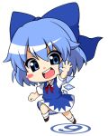  (9) 1girl blue_eyes blue_hair blush_stickers bow chibi cirno hair_bow ice ice_wings moyashi_(artist) open_mouth solo touhou wings 