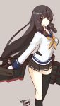 1girl isokaze_(kantai_collection) kantai_collection long_hair looking_at_viewer mikoto_(oi_plus) simple_background skirt smile solo very_long_hair 