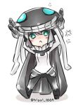  1girl :&lt; anger_vein bodysuit cape chibi green_eyes grey_hair hat hisui_(kimochi) kantai_collection pale_skin shinkaisei-kan tentacles twitter_username white_background wo-class_aircraft_carrier 