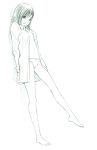  1girl barefoot borrowed_character dress_shirt monochrome open_clothes open_shirt original panties shirt sketch solo traditional_media underwear yoshitomi_akihito 