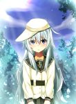  blue_eyes blush hat kantai_collection long_hair personification seifuku sky verniy_(kantai_collection) white_hair 