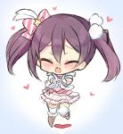  1girl :o \m/ ayuma_sayori bow chibi closed_eyes double_\m/ feathers hair_bow hair_feathers heart layered_dress love_live!_school_idol_project lowres sketch solo standing_on_one_leg twintails yazawa_nico 