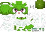  1girl :d artist_name character_name chibi el_joey gardevoir green_hair highres open_mouth paper_cut-out papercraft pink_eyes pokemon smile solo watermark web_address white_skin 
