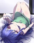  1girl blue_hair furude_rika highres higurashi_no_naku_koro_ni long_hair looking_at_viewer lying nemu_(nebusokugimi) on_back solo violet_eyes 