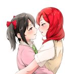  2girls black_hair blush duo female love_live!_school_idol_project multiple_girls nishikino_maki pixiv_id_13547758 png_conversion redhead twintails yazawa_nico yuri 