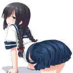  1girl black_hair blue_eyes blue_skirt blush dd_(ijigendd) isonami_(kantai_collection) kantai_collection long_hair open_mouth pleated_skirt school_uniform serafuku skirt solo 