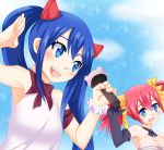  2girls black_gloves blue_eyes blue_hair blush breasts chelia_blendy cleavage elbow_gloves fairy_tail gloves high_resolution large_filesize long_hair multiple_girls pink_hair planeptune small_breasts smile twintails very_high_resolution wendy_marvell 