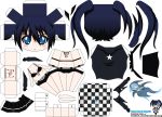  1girl artist_name black_rock_shooter black_rock_shooter_(character) blue_eyes blue_hair character_name chibi el_joey glowing glowing_eye highres paper_cut-out papercraft scar solo stitches twintails watermark web_address 