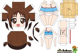  1girl :d artist_name brown_eyes brown_hair chibi el_joey highres hinako_(issho_ni_training) issho_ni_training open_mouth panties paper_cut-out papercraft smile solo twintails underwear watermark web_address 