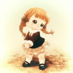  1girl bow braid brown_eyes brown_hair hair_bow hands_together long_sleeves mary_janes original shoes skirt smile socks souri twin_braids 