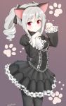  animal_ears blush cat_ears choker drill_hair fake_animal_ears gofukiimo_(psempsemn) gothic_lolita hair_ribbon hairband highres idolmaster idolmaster_cinderella_girls kanzaki_ranko lolita_fashion pantyhose paw_pose paw_print red_eyes ribbon silver_hair skirt smile twin_drills 