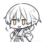  1boy chibi japanese_clothes open_mouth pom_pom_(clothes) short_hair simple_background smile solo touken_ranbu tsurumaru_kuninaga white_background white_hair yellow_eyes yuzuki_gao 