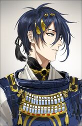  1boy blue_eyes blue_hair japanese_clothes mikazuki_munechika solo tekla touken_ranbu 