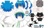  1girl absurdres artist_name blue_hair character_name chibi cloak demon_wings el_joey green_hair high_school_dxd highres multicolored_hair paper_cut-out papercraft single_wing solo watermark web_address wings xenovia_(high_school_dxd) yellow_eyes 
