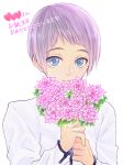  1boy blue_eyes blush bouquet flower free! grey_hair komorikorimo male_focus mole nitori_aiichirou school_uniform short_hair smile solo 