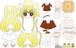  1girl absurdres artist_name bandages blonde_hair breasts brown_eyes character_name chibi chii chobits el_joey highres long_hair naked_bandage navel paper_cut-out papercraft payot solo very_long_hair watermark web_address 