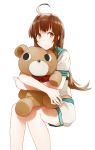  1girl ahoge brown_eyes brown_hair kantai_collection kuma_(kantai_collection) long_hair panda_(pandadesu) stuffed_animal stuffed_toy teddy_bear uniform 