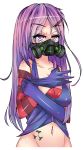  gloves hair_ornament latex_gloves mask nissanote original purple_hair respirator tattoo violet_eyes 