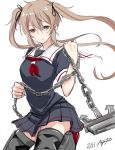  1girl anchor aoi_rin_(miya1102) dated highres kantai_collection light_brown_hair murasame_(kantai_collection) neckerchief pleated_skirt red_eyes school_uniform serafuku signature sketch skirt smile solo twintails 