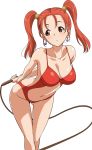  :/ arms_behind_back breasts brown_eyes cleavage collarbone crossed_legs dragon_quest dragon_quest_viii earrings facing_viewer jessica_albert jewelry large_breasts leaning_forward long_hair looking_away marugoshi_teppei navel orange_hair revealing_swimsuit_(dq) simple_background standing strap_gap tareme thigh_gap twintails whip white_background 
