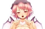  1girl animal_ears ayagi_daifuku blush breasts hat heart heart-shaped_pupils heart_hands mystia_lorelei open_mouth pink_hair red_eyes short_hair simple_background sketch smile solo symbol-shaped_pupils touhou white_background wings 