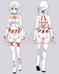  1girl alternate_costume arms_at_sides ass bare_shoulders character_sheet cleavage_cutout elbow_gloves fingerless_gloves from_behind gloves hat japanese_clothes kantai_collection looking_at_viewer ruuto_(sorufu) santa_costume santa_hat shoukaku_(kantai_collection) simple_background solo thigh-highs thighs white_clothes white_gloves 