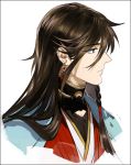  1boy black_hair blue_eyes earrings izumi-no-kami_kanesada japanese_clothes jewelry long_hair profile solo tekla touken_ranbu 