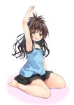  1girl arm_up asa_no_ha blush brown_eyes brown_hair highres long_hair solo to_love-ru yuuki_mikan 